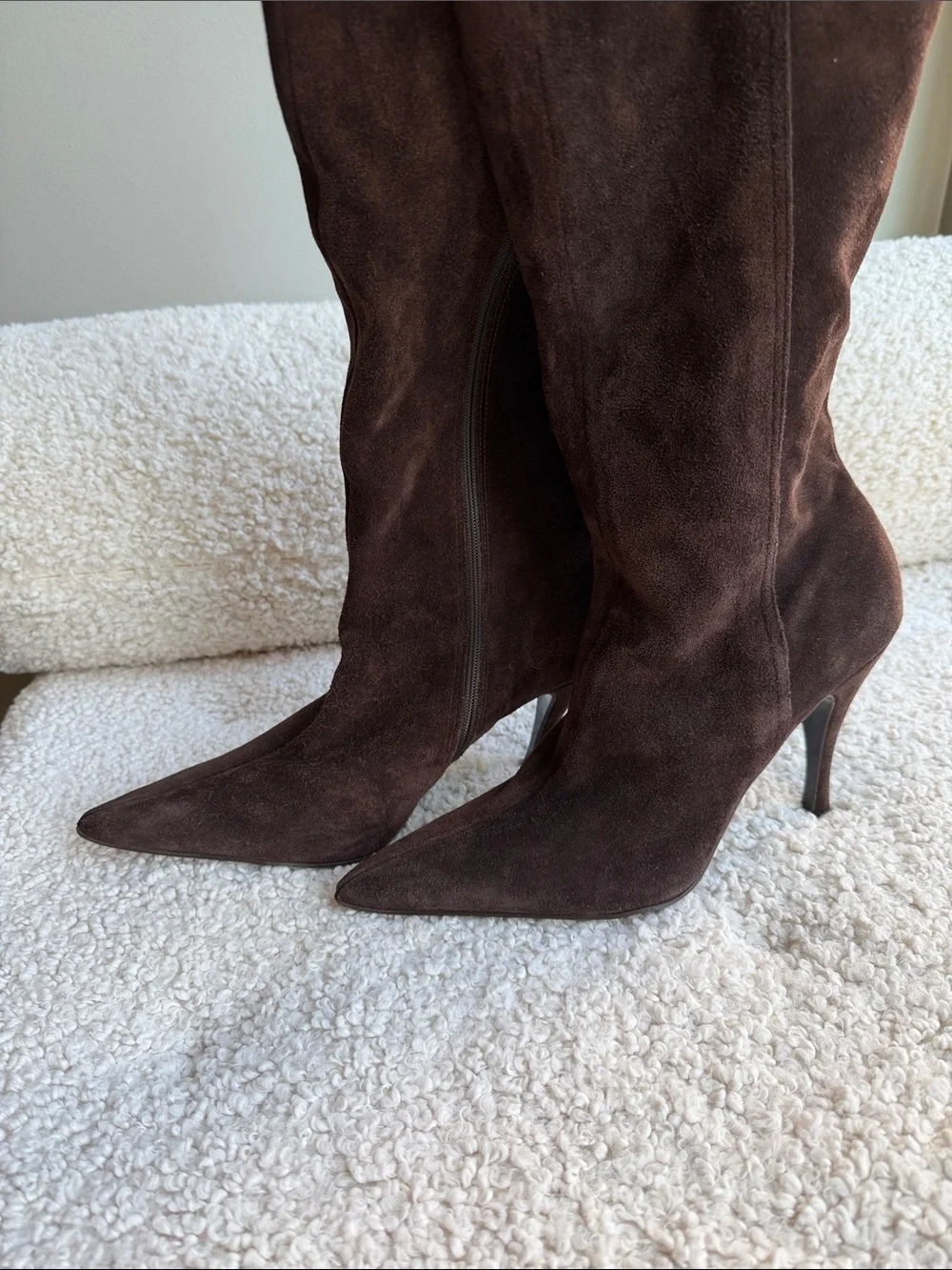Over-the-Knee Brown Suede Pointed-Toe Stiletto Boots